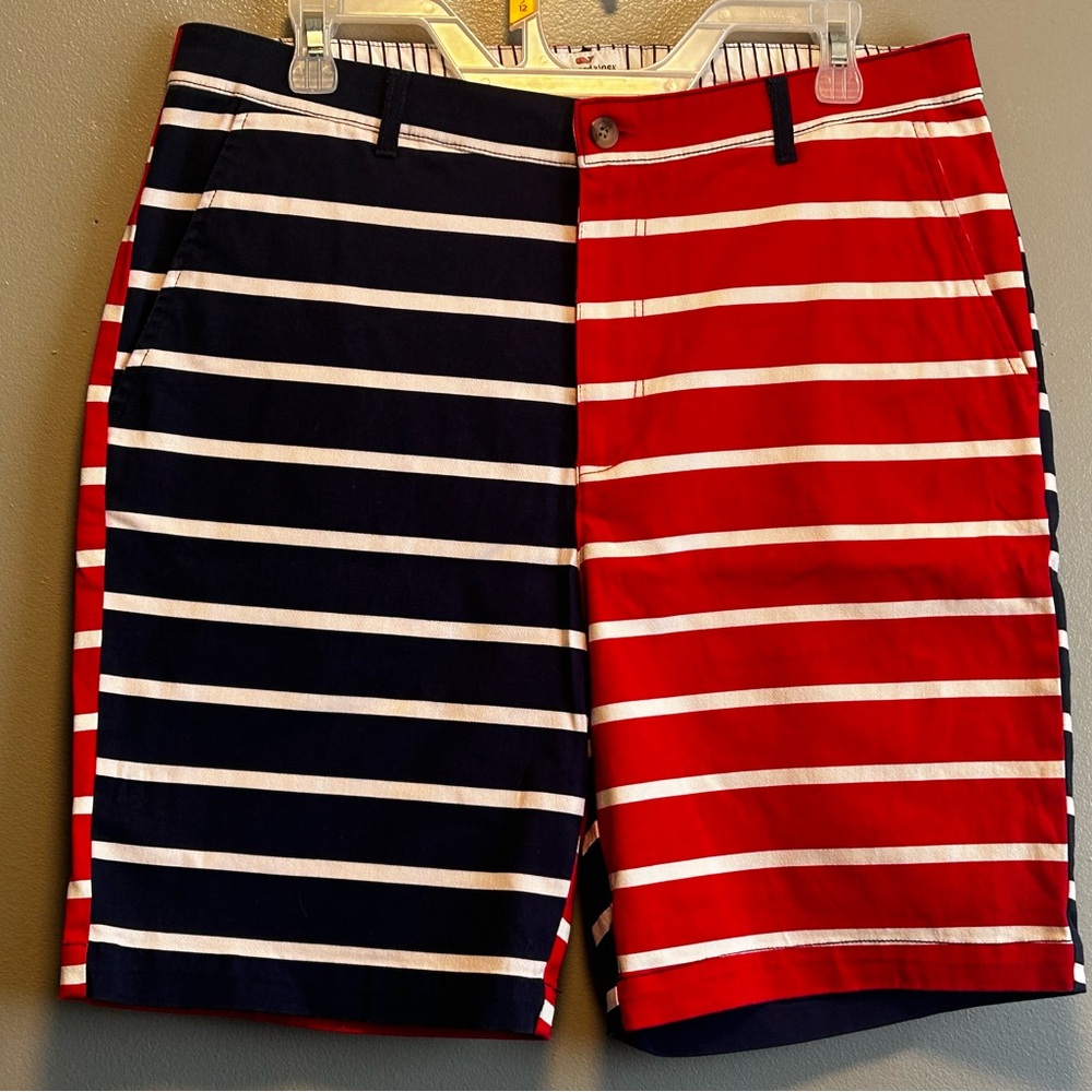 Vineyard Vines Red White and Navy Striped Men's Flat Front Shorts